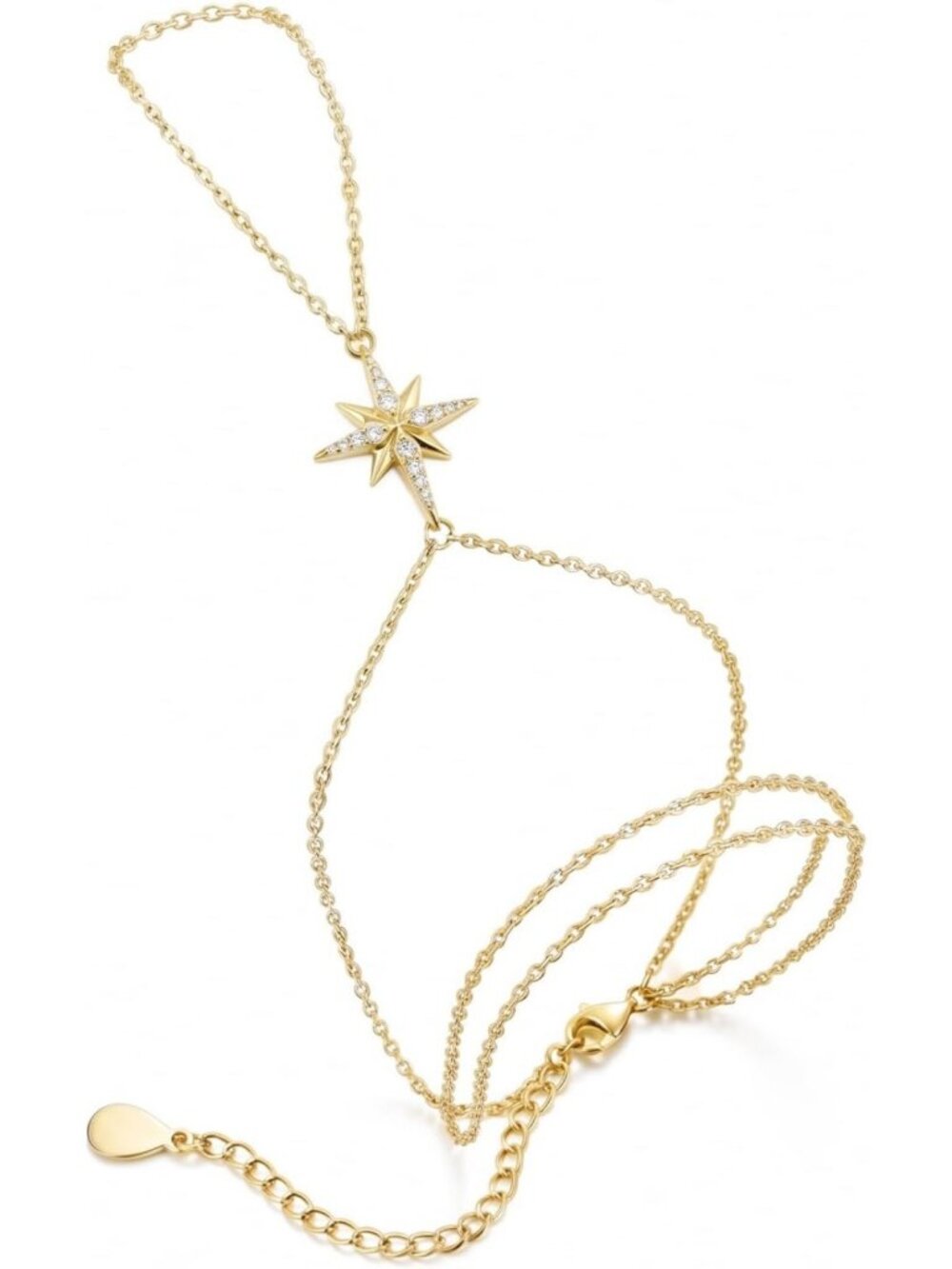 Sterling Silver & 14k Gold Plated Hand Chain Bracelet Set with Cubic Zirconia